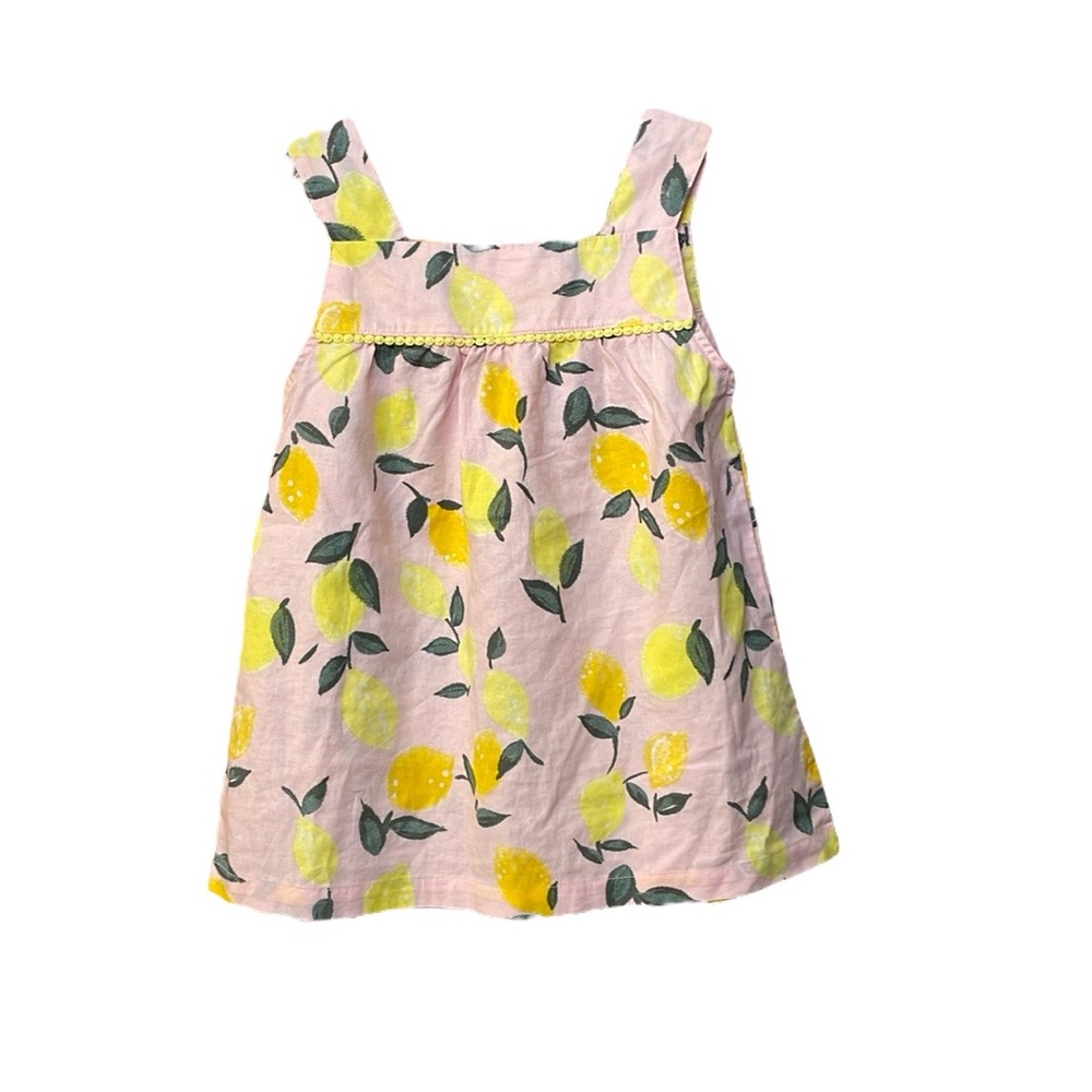 CARTERS NWT Girls Size 7 Lemon Print tank top pink yellow linen cotton 🍋